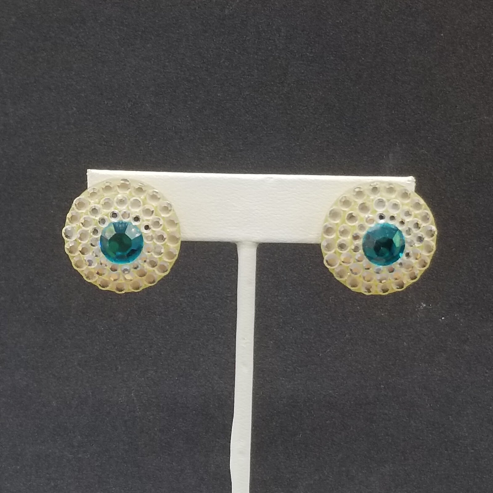 Clip on Earrings Blue Crystal Button Style Stud 7/8"