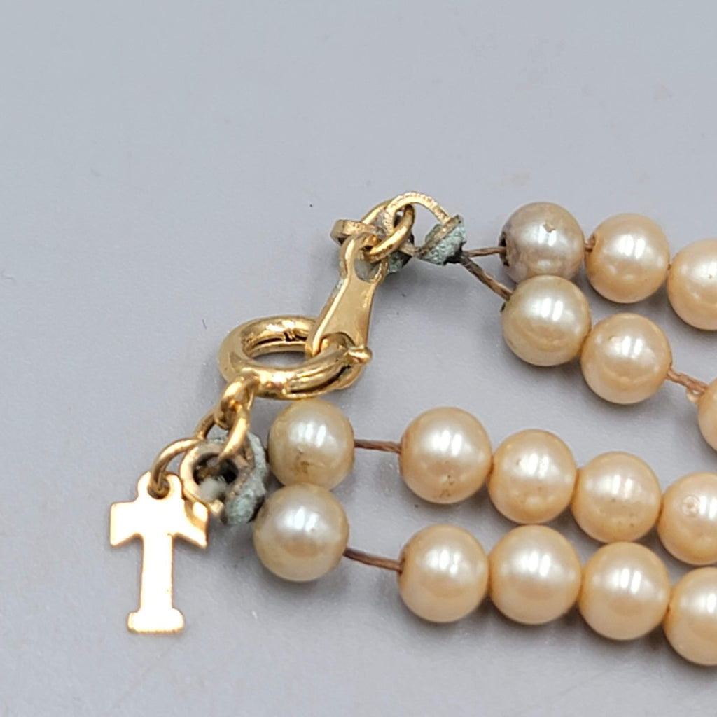 Vintage Trifari Necklace Small Faux Pearl Double Strand Long 24 in