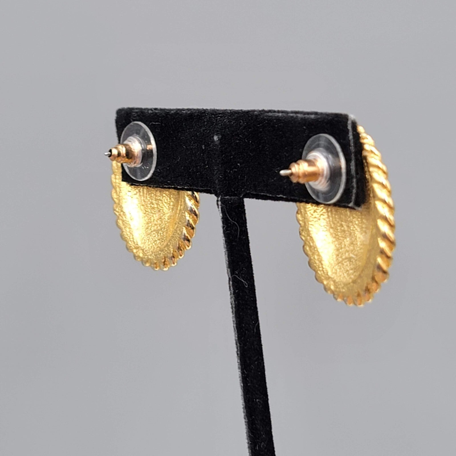 Vintage White Cabochon Pierced Earrings Enamel Yellow Gold Plated Drop 1 1/8"