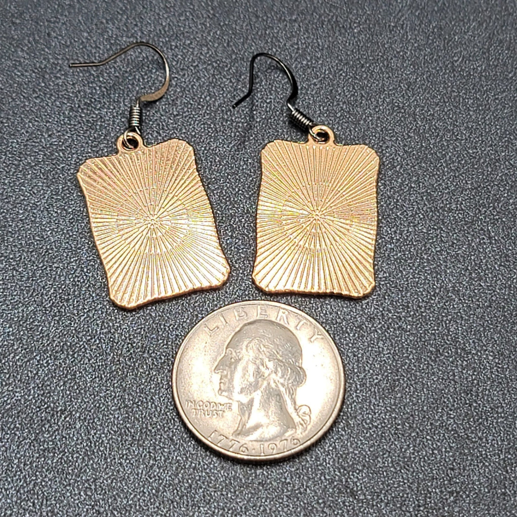 Tarot Card Pierced Earrings JUDGEMENT 3 Swords Gold tone Black 1"