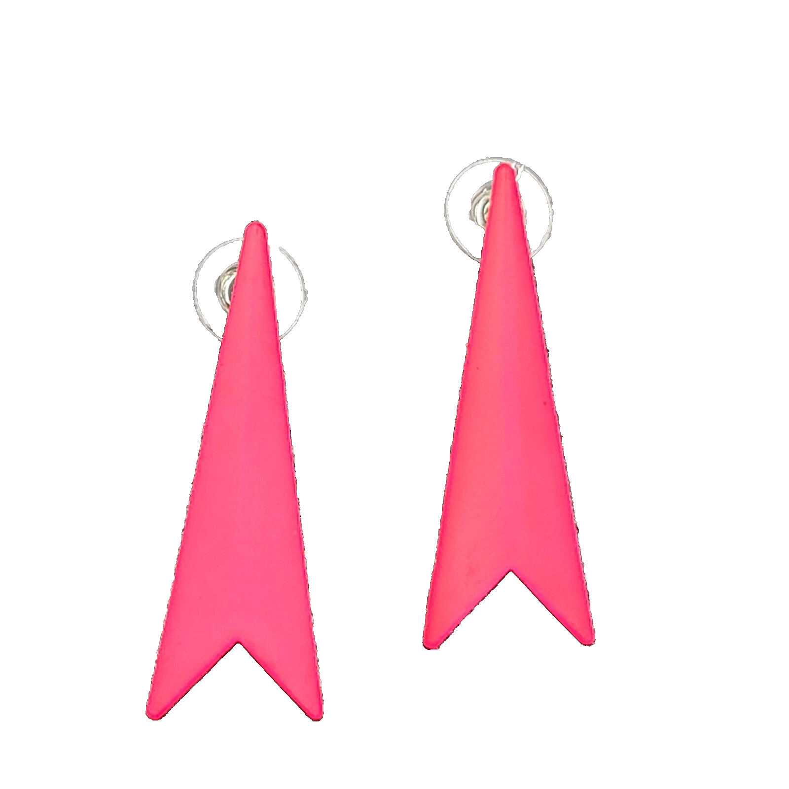 Vintage Pierced Earrings Fluorescent Hot Pink Drop Geometric 80s 1.75"