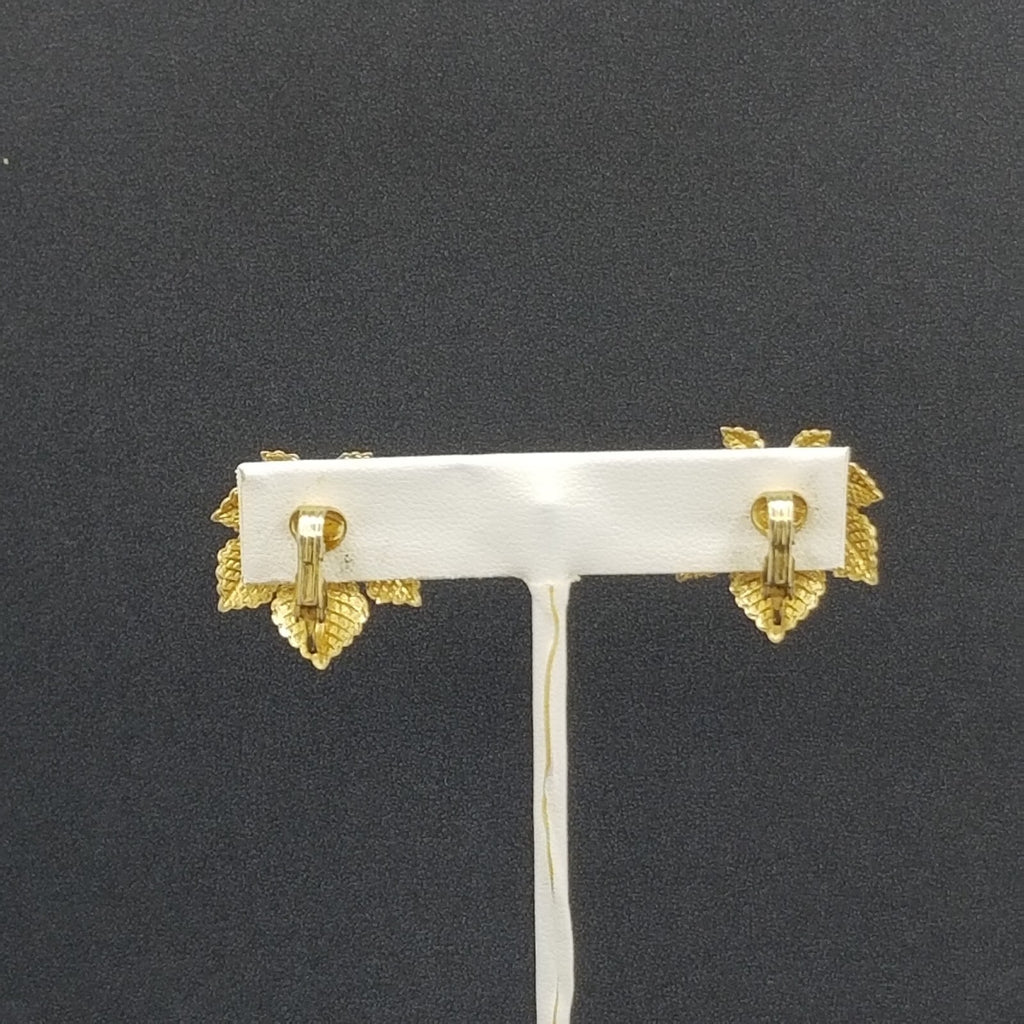 Vintage Clip On Earrings Gold tone Leaf with Faux Pearl Drop 1"