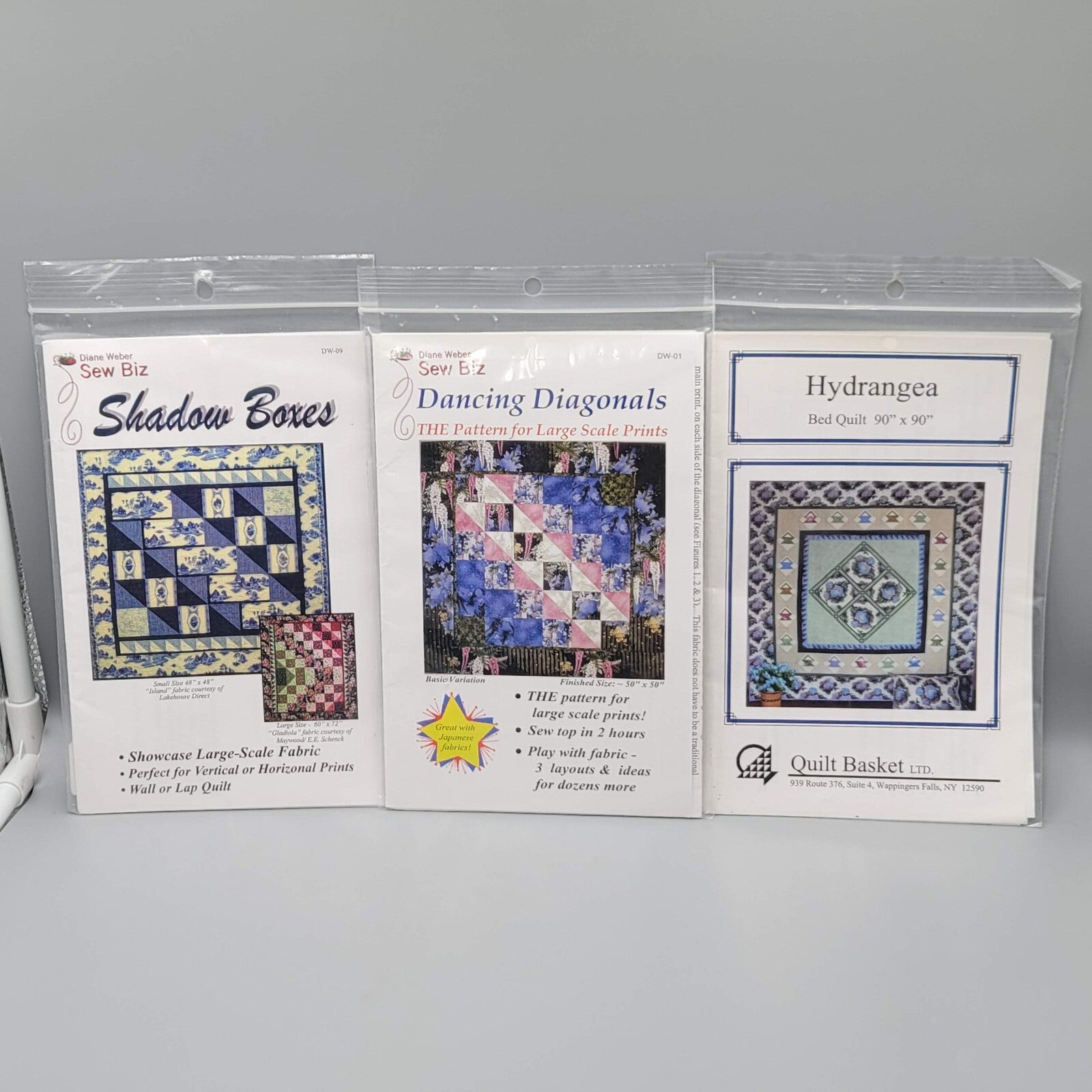 NEW Lot 3 Diane Weber Sew Biz QUILT Patterns Quilt Basket Hydrangea Diagonals
