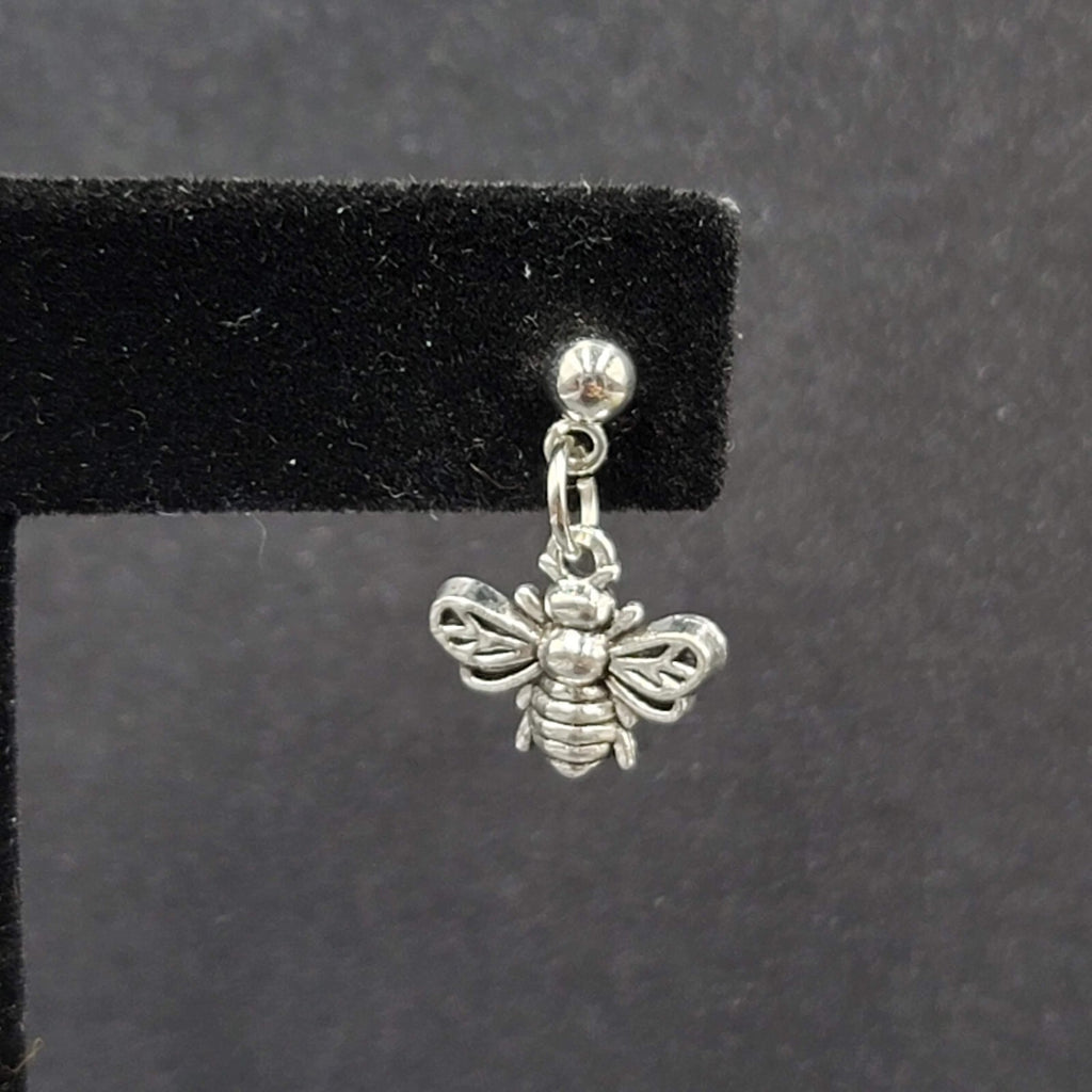 Bee Pierced Earrings Silver tone Small Dangle 1/2"