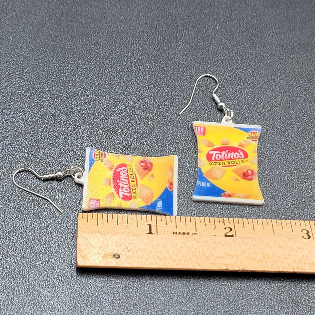 Totino Pizza Rolls Pierced Earrings Fun Food Novelty 1.25"