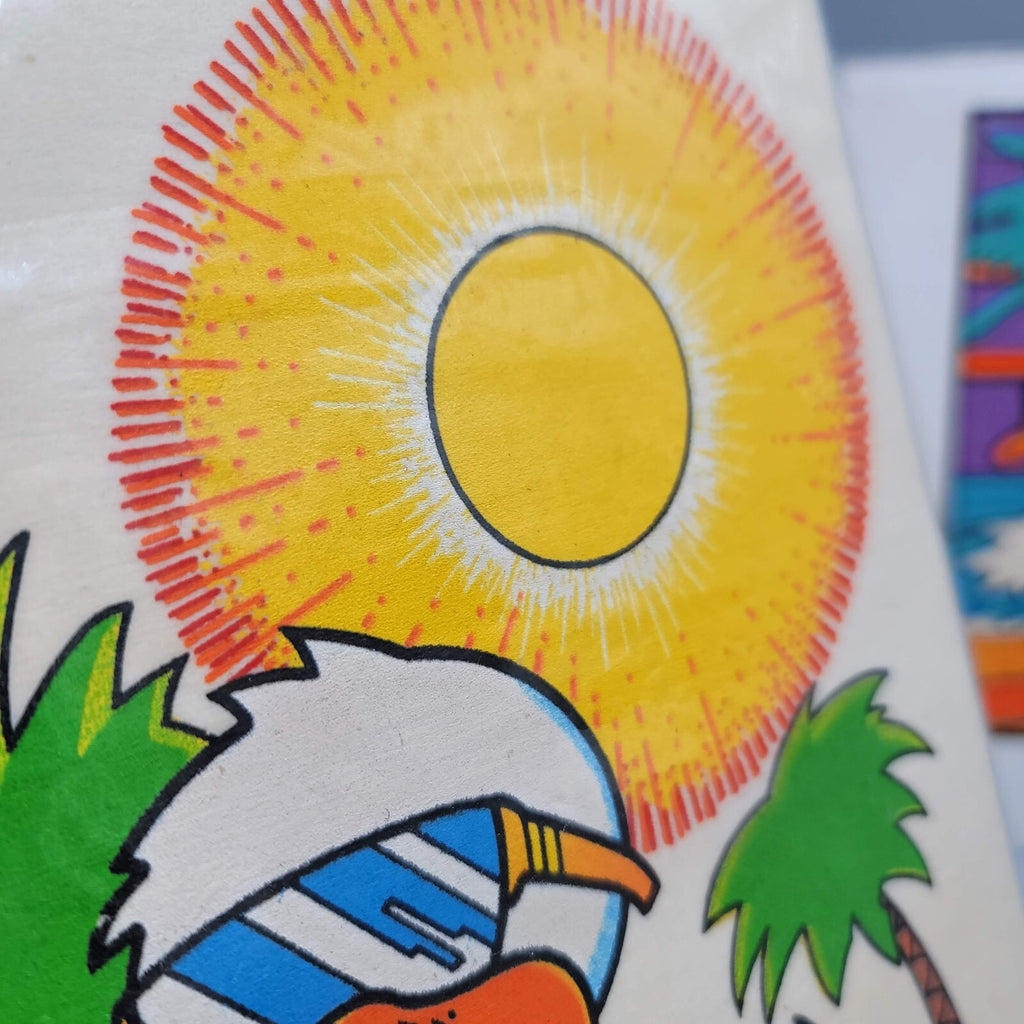 Vintage Cartoon Duck Beach Iron On Transfer Lot of 2 Surfboard Sun 1980s