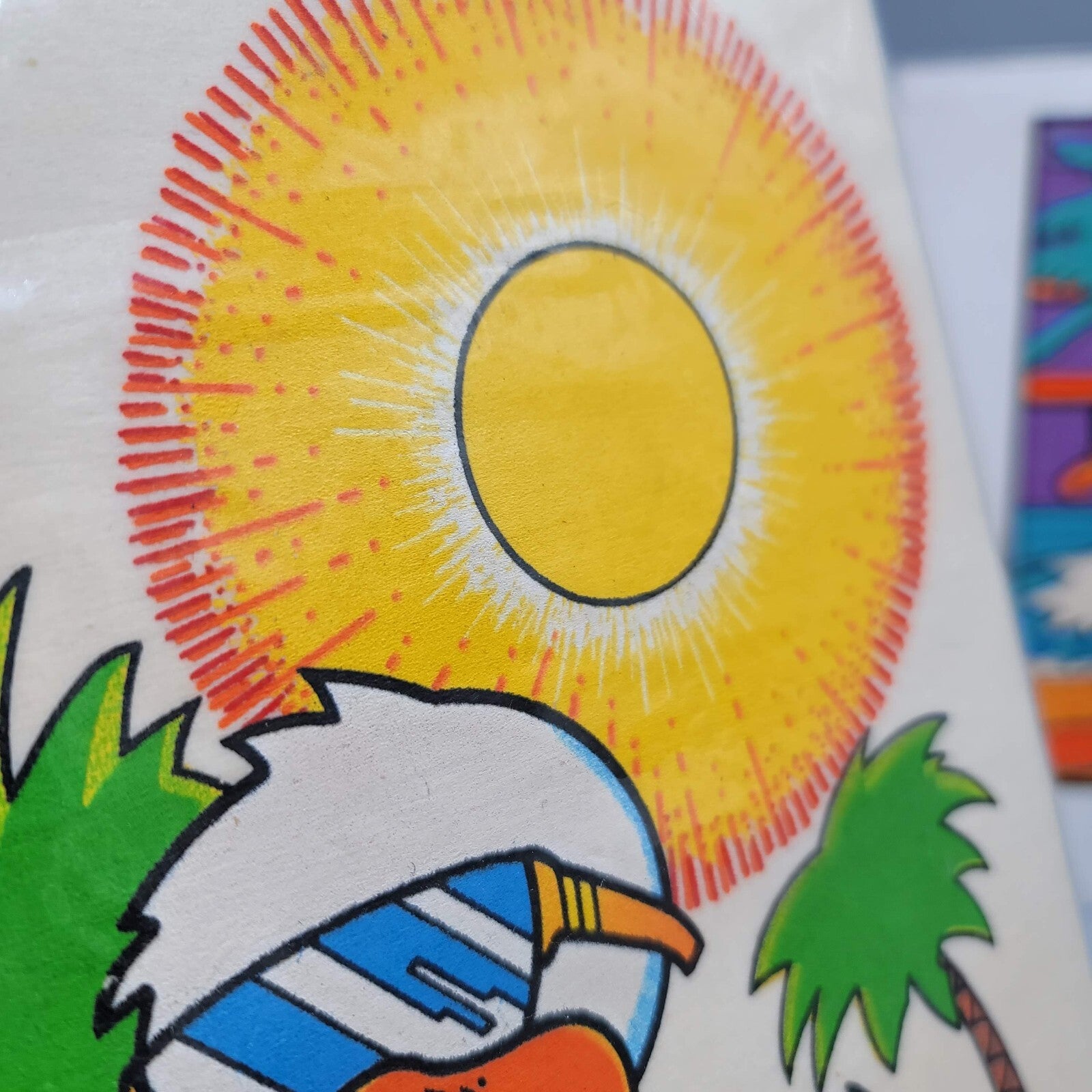 Vintage Cartoon Duck Beach Iron On Transfer Lot of 2 Surfboard Sun 1980s