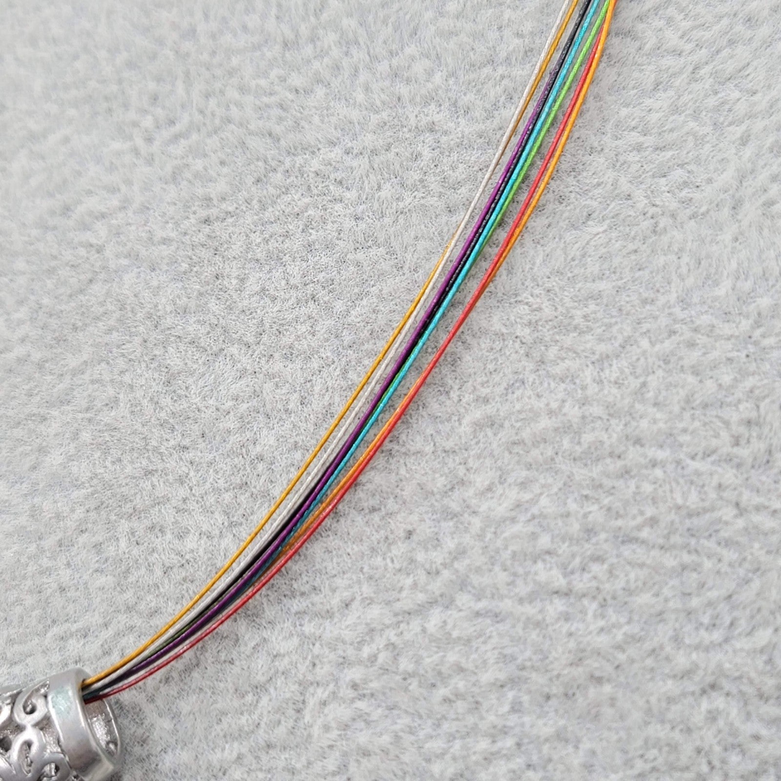 Abalone Shell Ring Pendant Silver tone Necklace Multi Color Cord 18 in