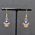 Hamsa Evil Eye Pierced Earrings Gold tone Enamel Rhinestone Dangle 7/8" New