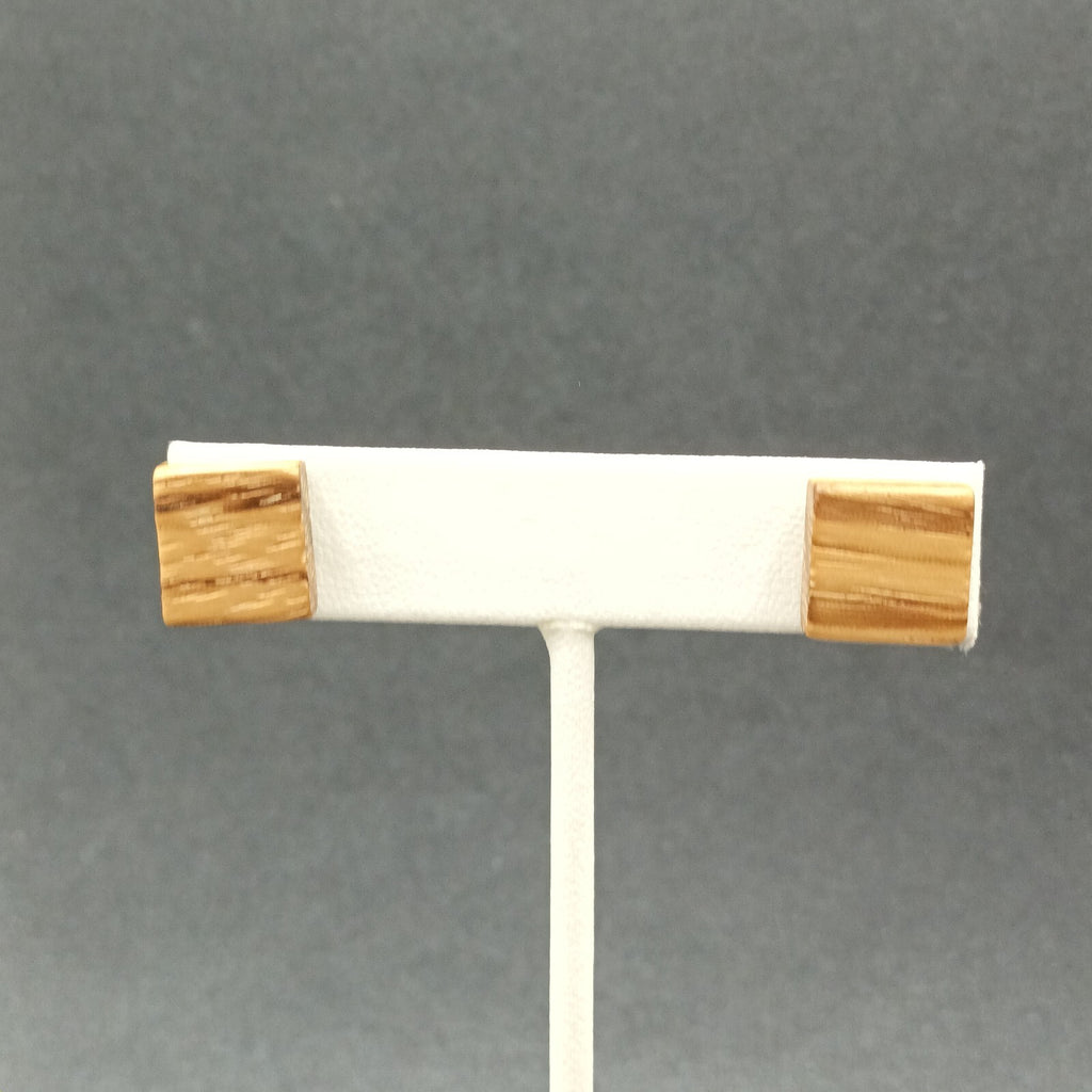 Vintage Pierced Earrings Wooden Square Block Studs  1/2"