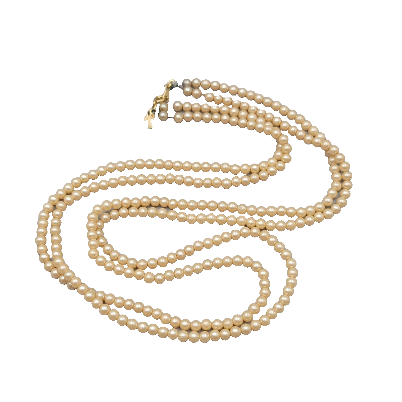 Vintage Trifari Necklace Small Faux Pearl Double Strand Long 24 in
