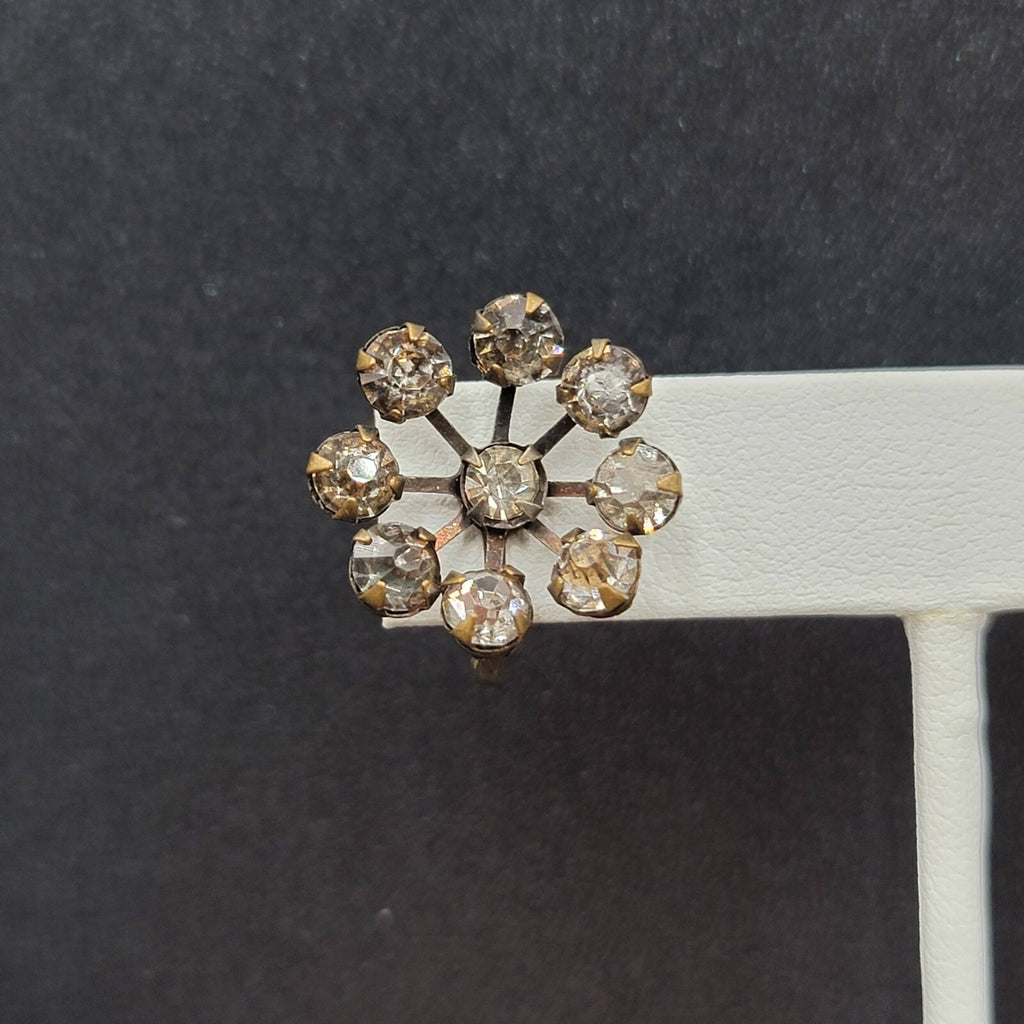 Vintage Clip on Earrings Screw Back Gray Rhinestones 3/4"