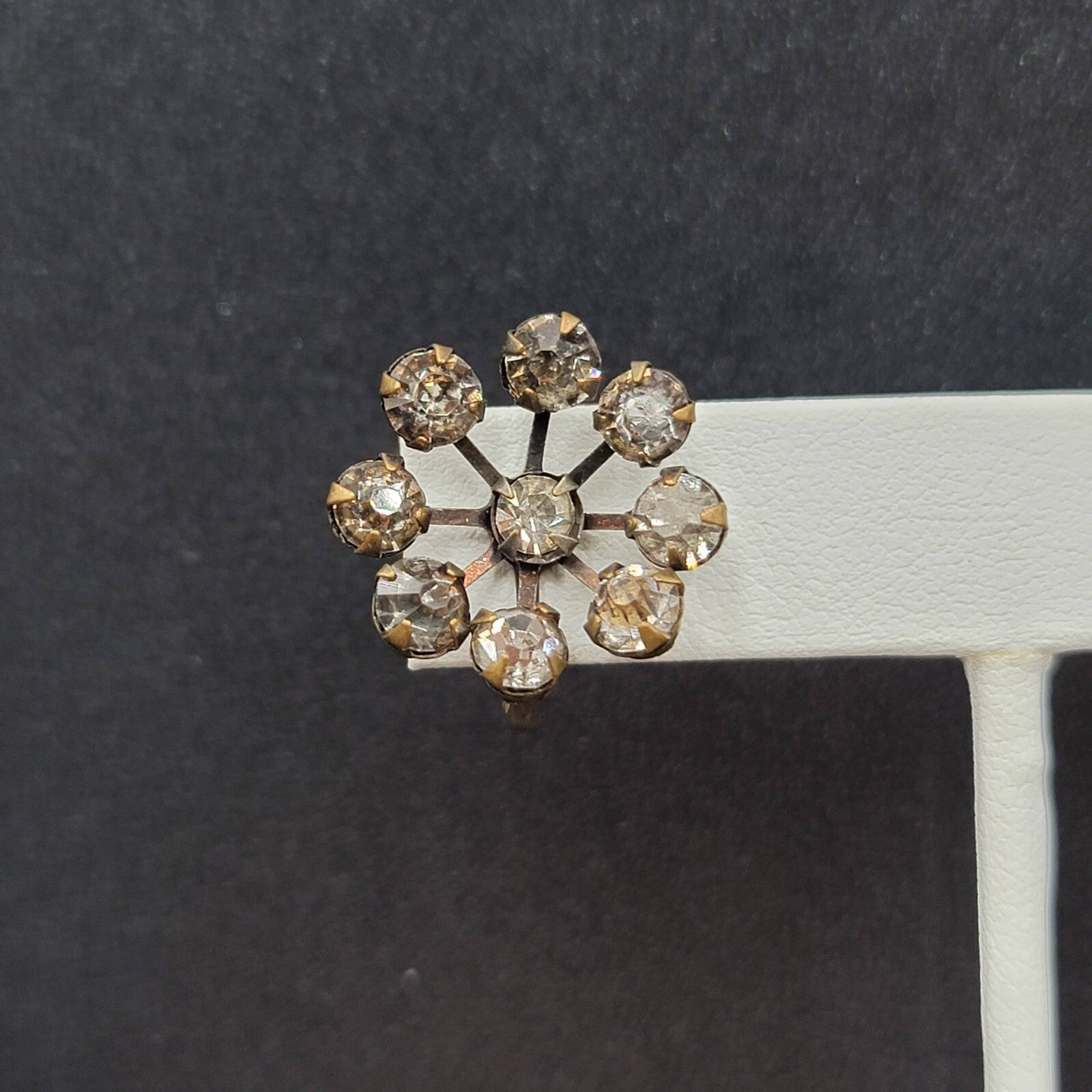 Vintage Clip on Earrings Screw Back Gray Rhinestones 3/4"