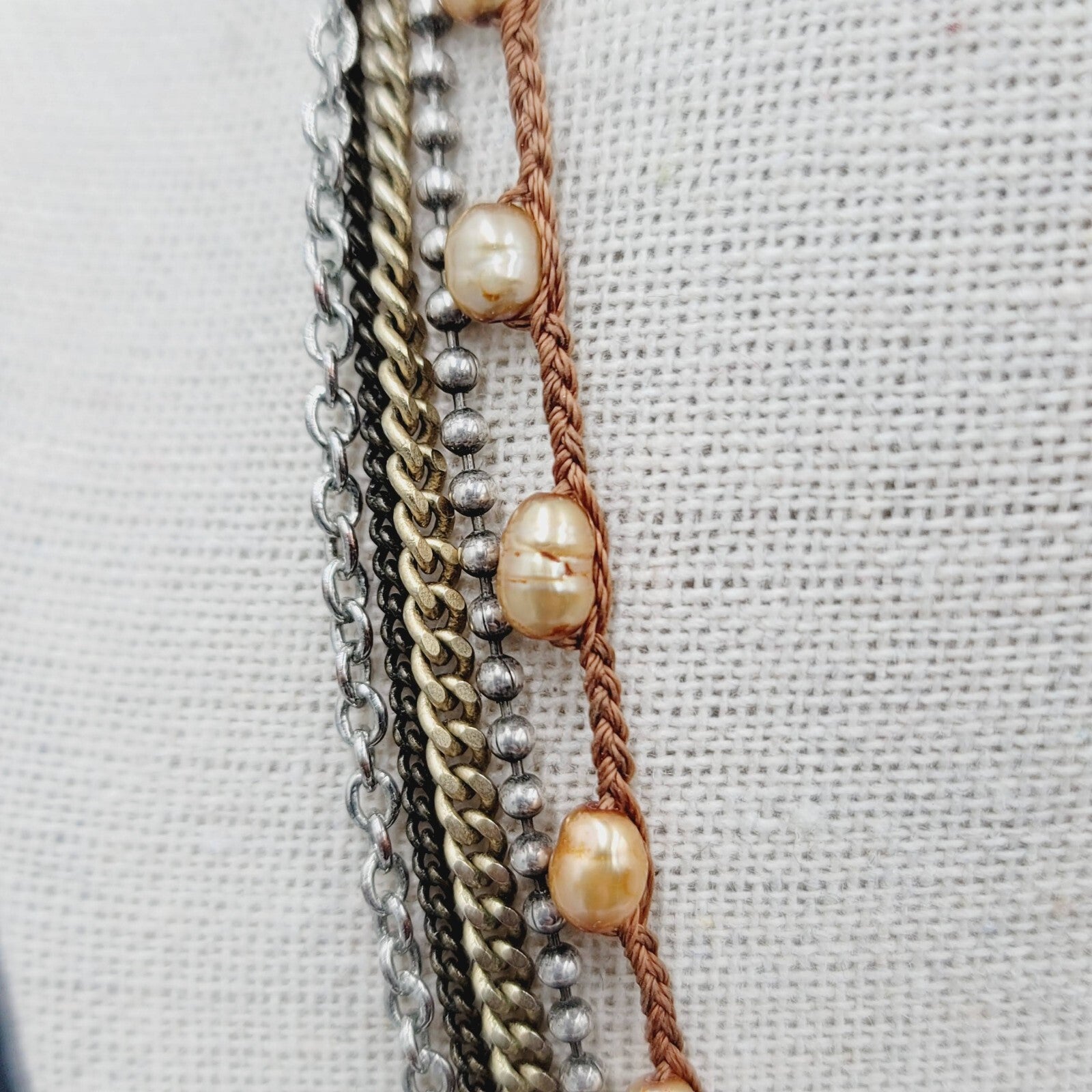 Premier Designs Layered Necklace  Freshwater Pearl Gold Tone Beads 18"-21"