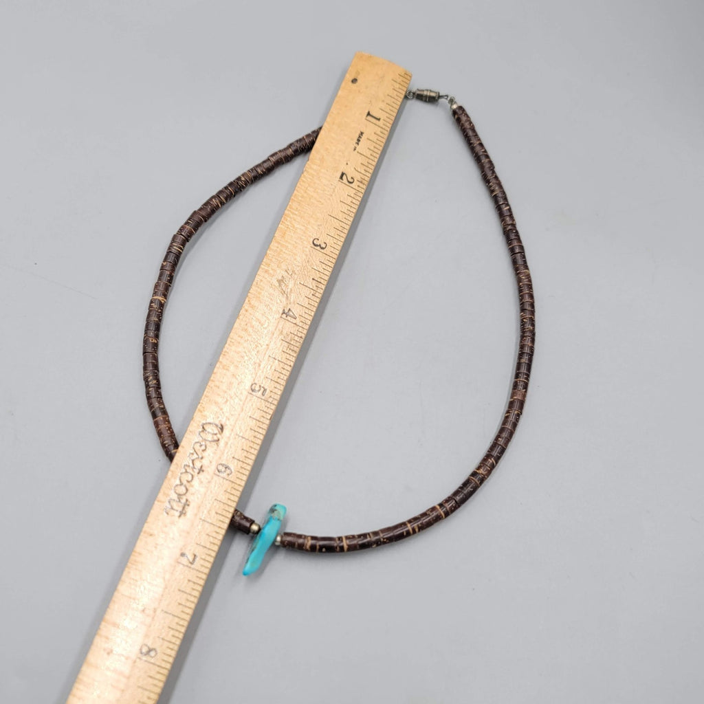 Vintage Coconut Heishi Necklace Turquoise Pendant 16 in Mens Womens