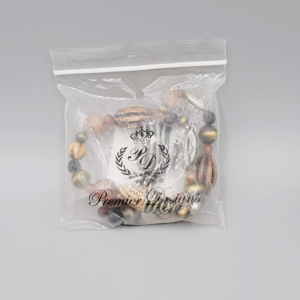 Premier Designs Beaded Stretch Bracelets Set Zebra Striped Brown Set of 2