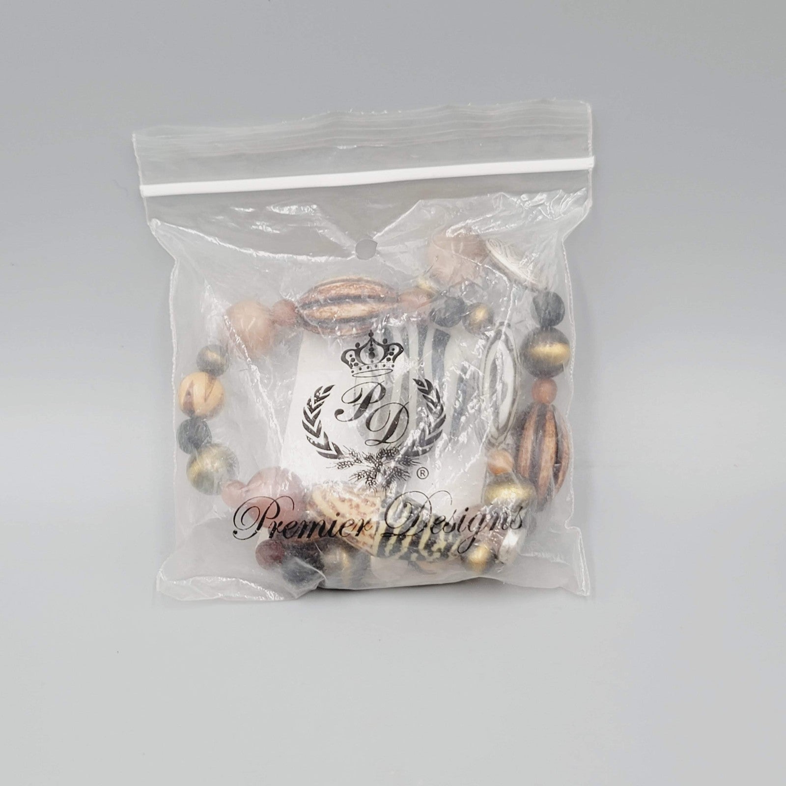 Premier Designs Beaded Stretch Bracelets Set Zebra Striped Brown Set of 2