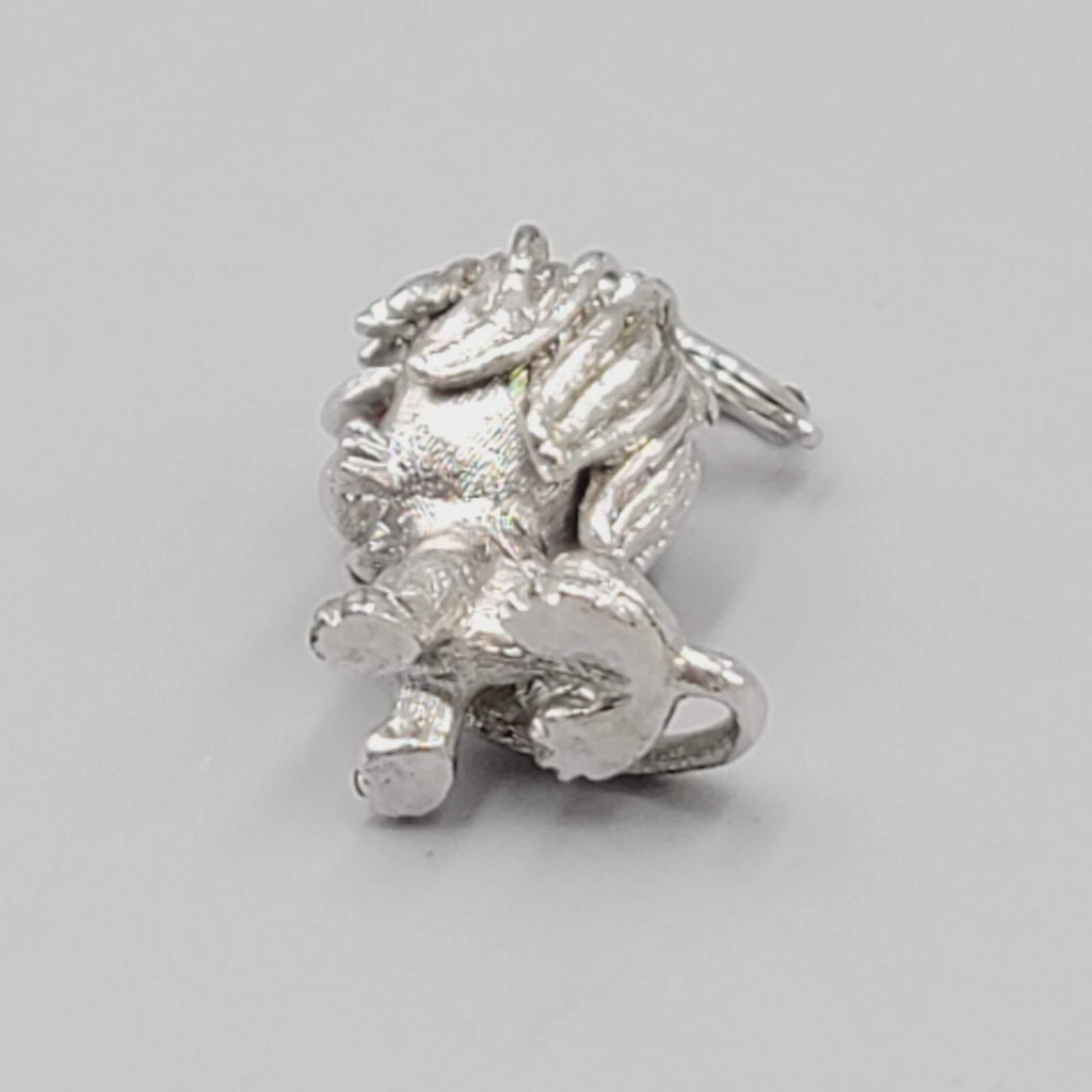 Vintage Monet Dog Charm Silver Tone Dangle Red Rhinestone Eyes 1"