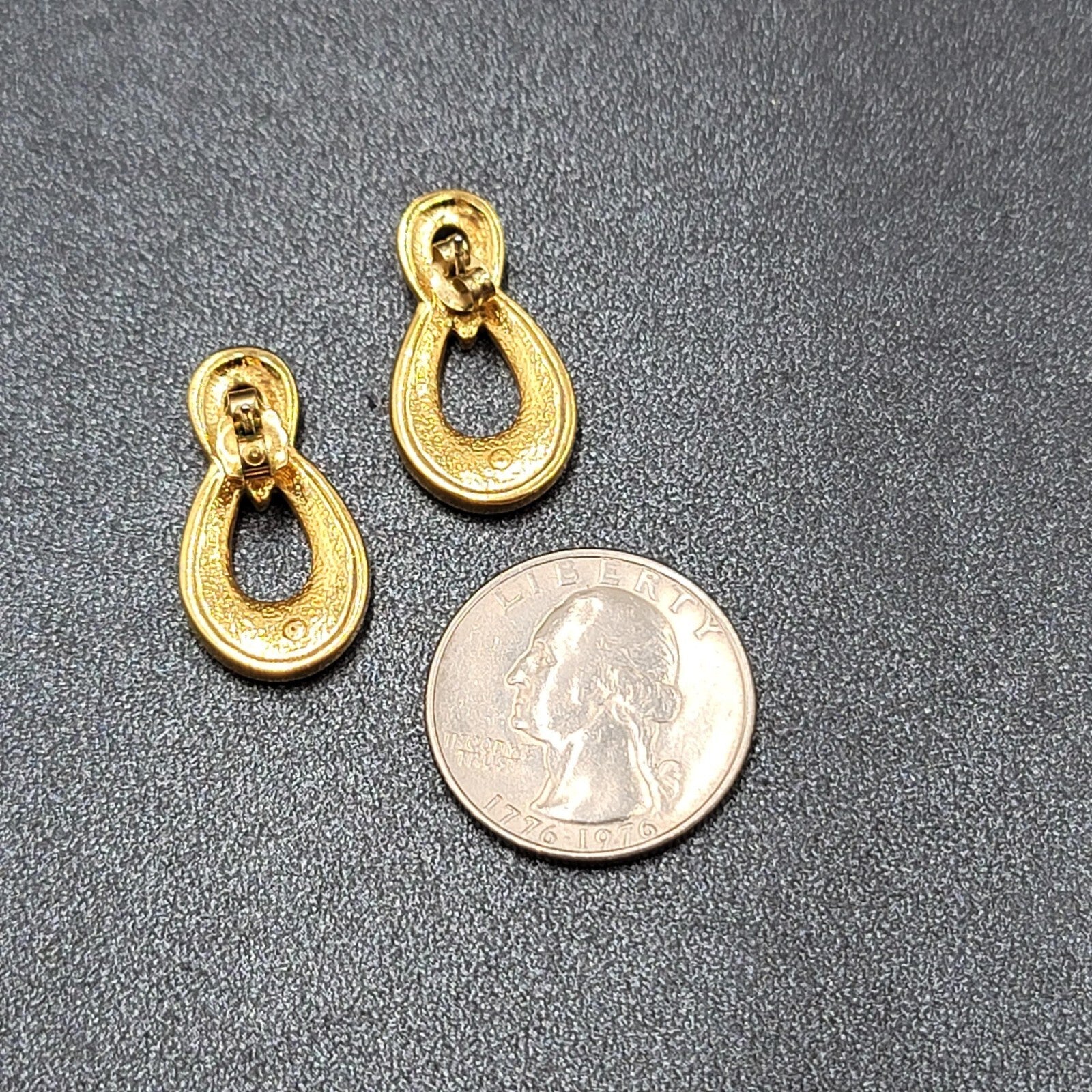 Vintage Pierced Earrings Gold Plated Cream Enamel Drop 1"