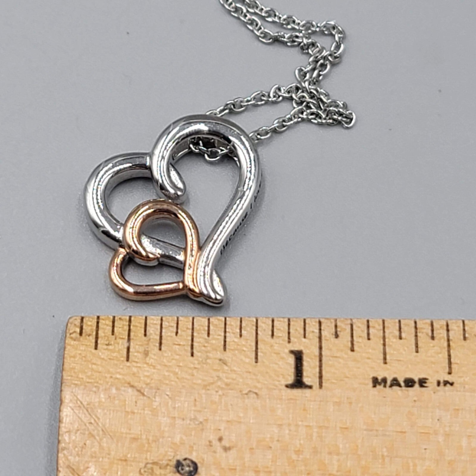 JCM Because I love you Necklace Double Heart Pendant Silver Plated 18"-20"