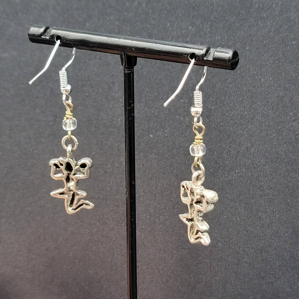 Cheerleader Pierced Earrings Silver tone Beaded Dangle 1.25"
