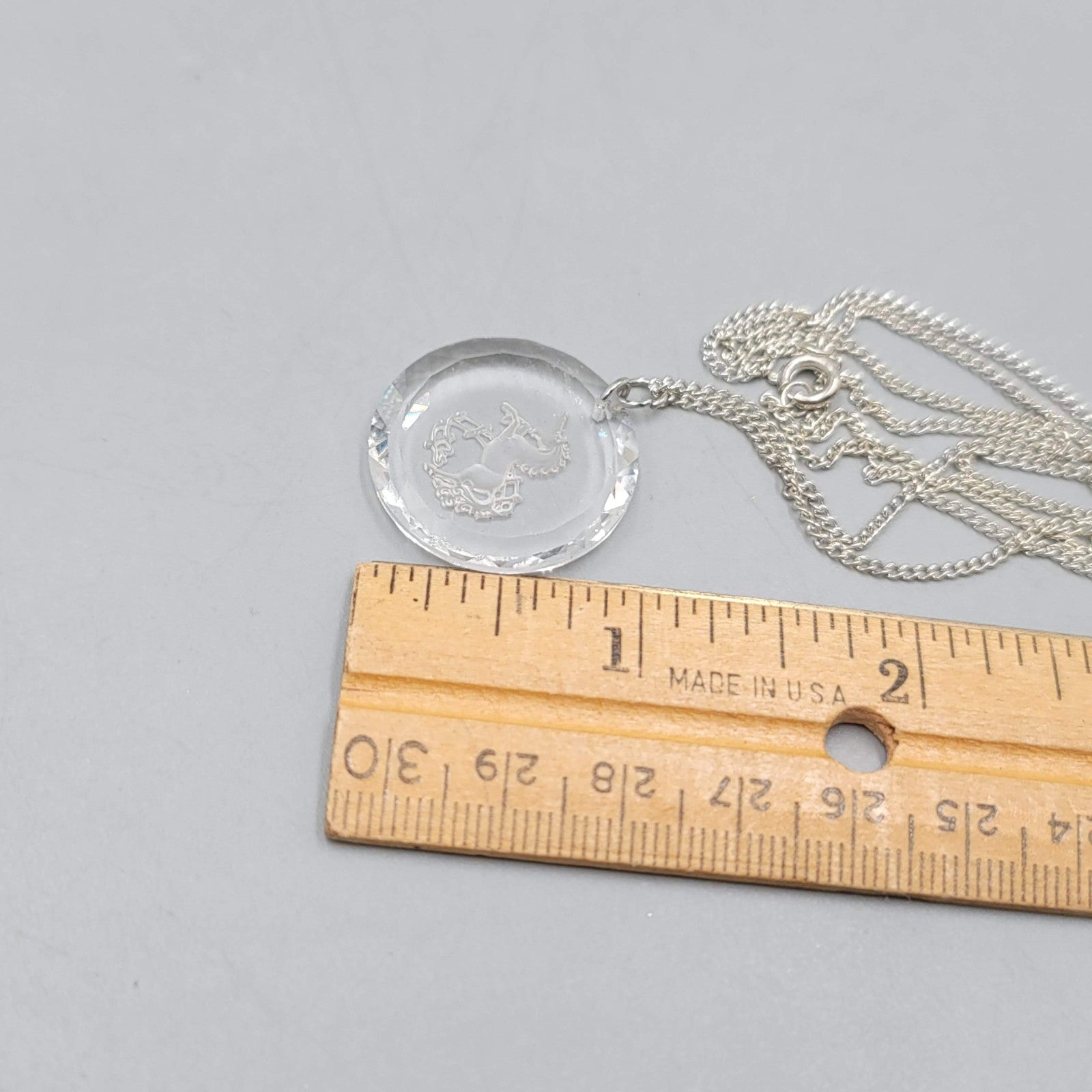 Vintage Unicorn Pendant Necklace Reverse Cut Long Silver tone Chain 24 in