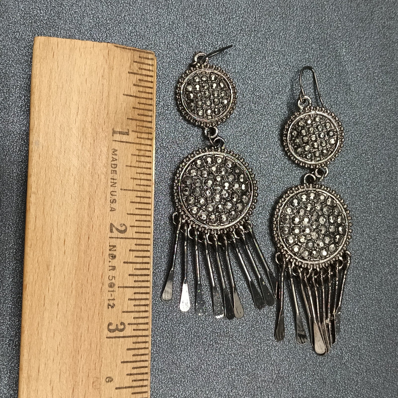 Pierced Earrings Black Metal Dangle Statement 3"