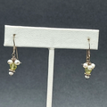 Pierced Earrings Silver tone White and Yellow Glass Beaded Dangle 1/2"