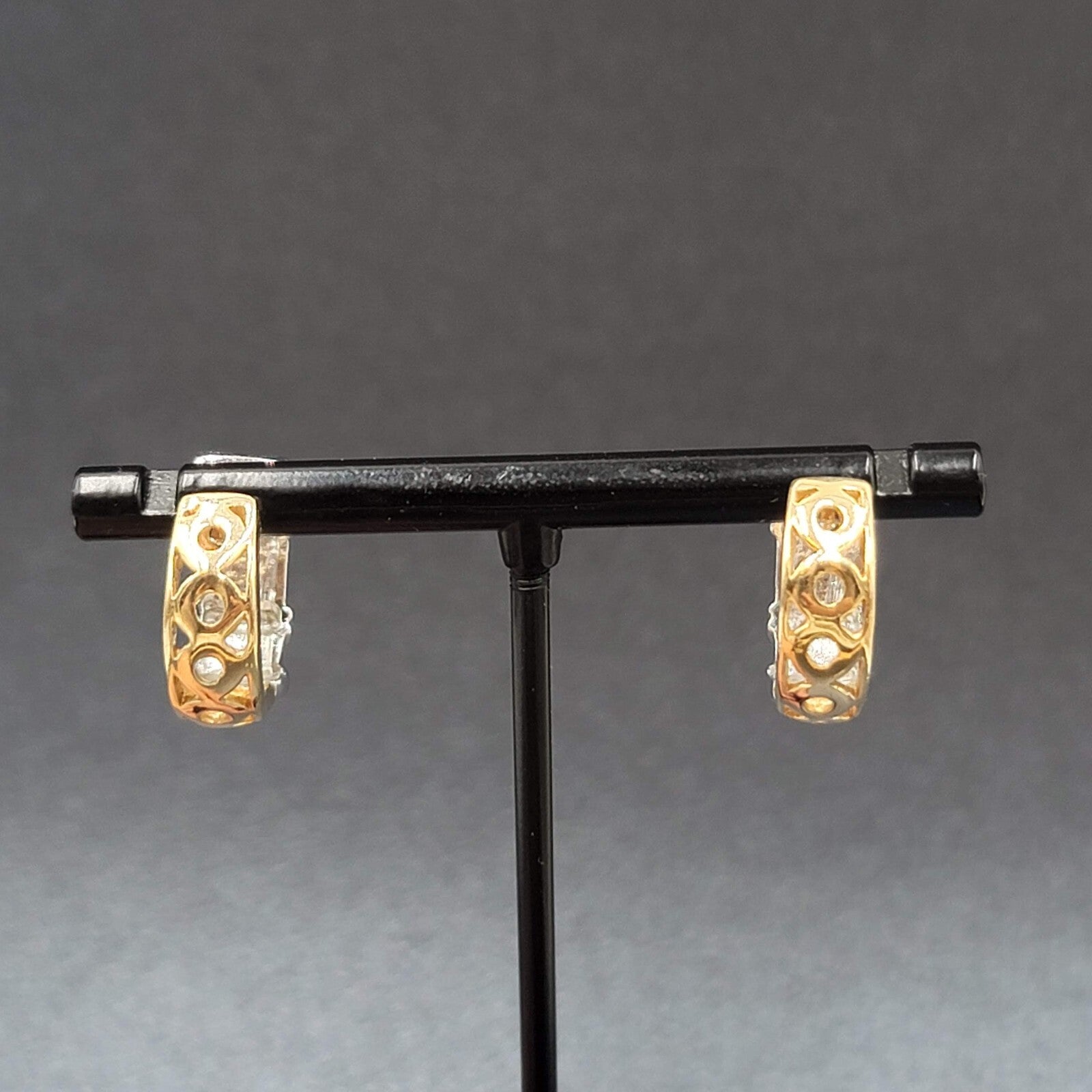 Reversible Pierced Earrings Gold Plated Silver Plated Rhinestone Hoops 5/8"
