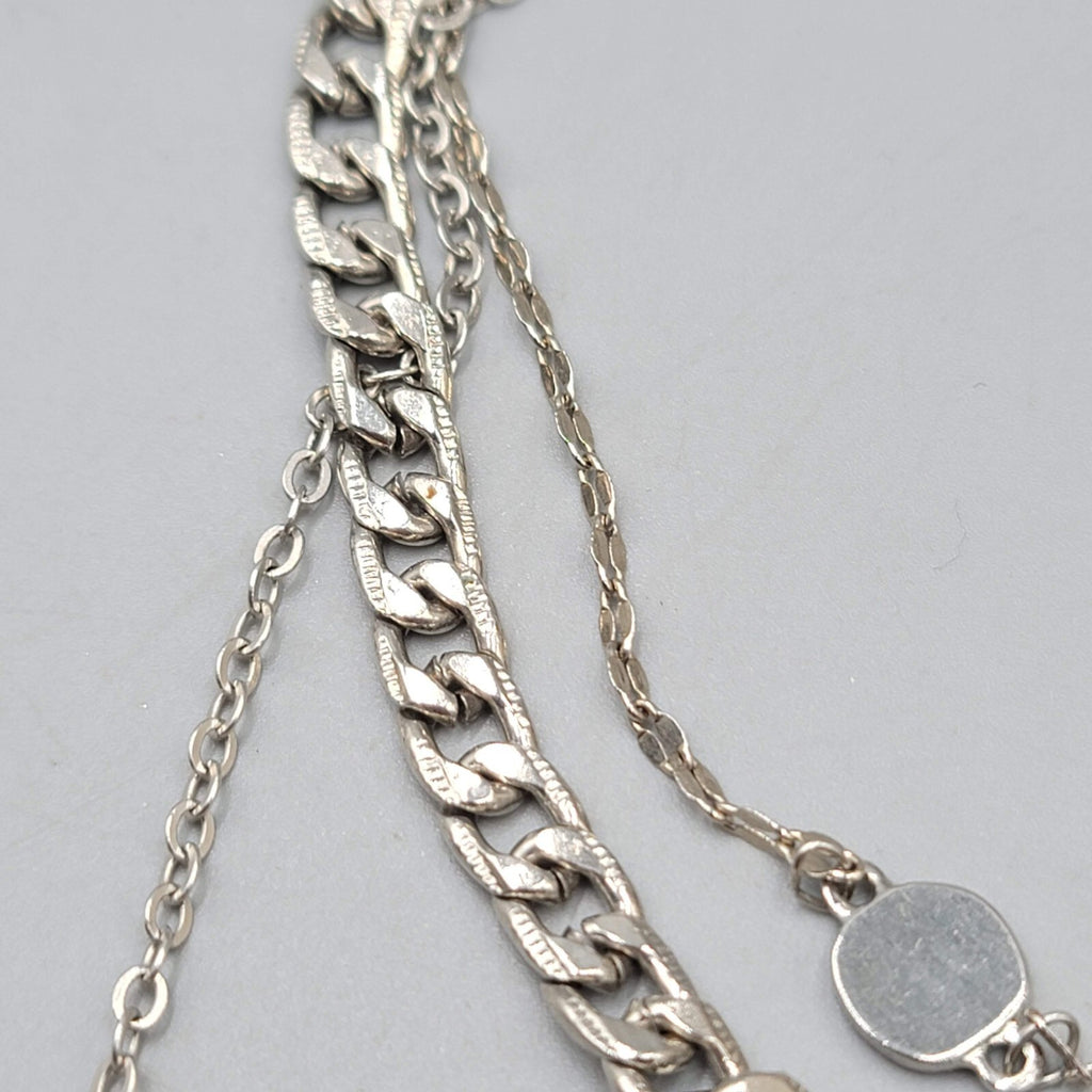 Choker Layered Chain Necklace Silver tone Chains Rhinestones 12"-15" & 21"+