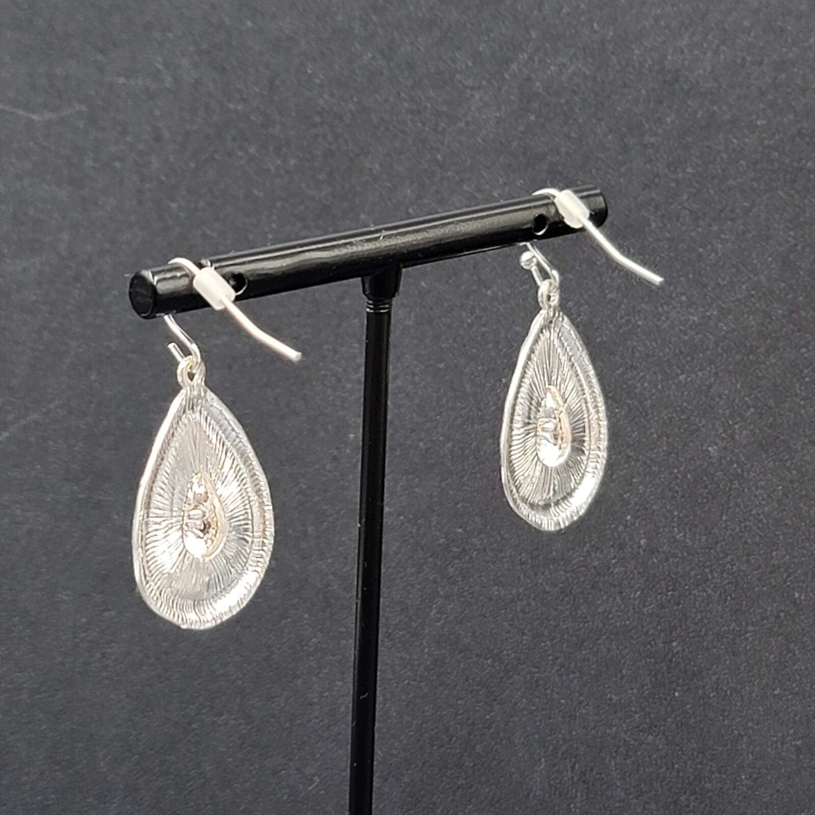 Pierced Earrings Silver Plated Hammered Metal Teardrop Dangle 1"