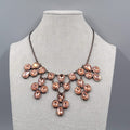 Lovely Apricot Crystal Bib Necklace Bronze tone 16"-18" EUC