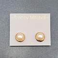 Vintage Tracey Mitchell Clip on Earrings Gold tone Faux Pearl Studs NOS 1/2"