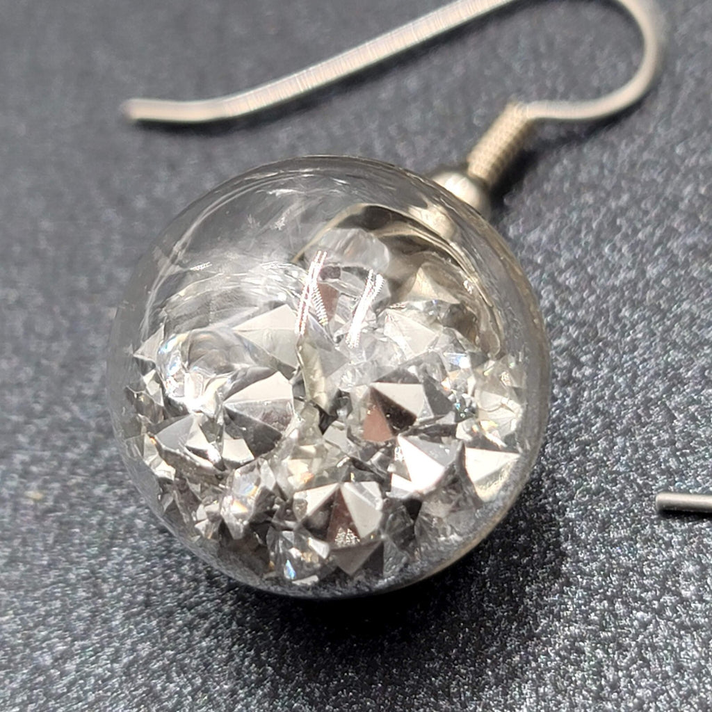 Pierced Earrings Silver tone Loose Silver Rhinestones Filled Sphere Dangle 3/4"