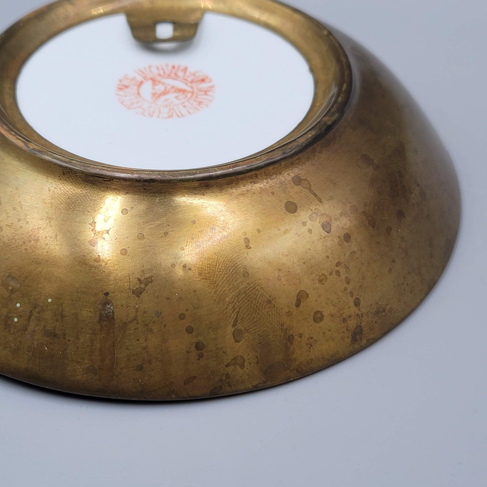 Japanese Porcelain BOWL Hand Painted Flower Brass 6 in