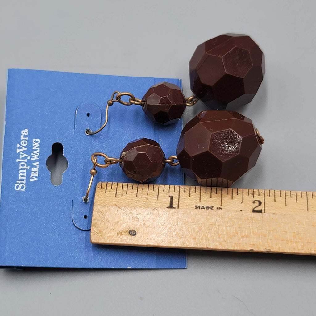 Simply Vera Pierced Earrings Bronzetone Brown Plastic Bead Dangle Statement 2.25