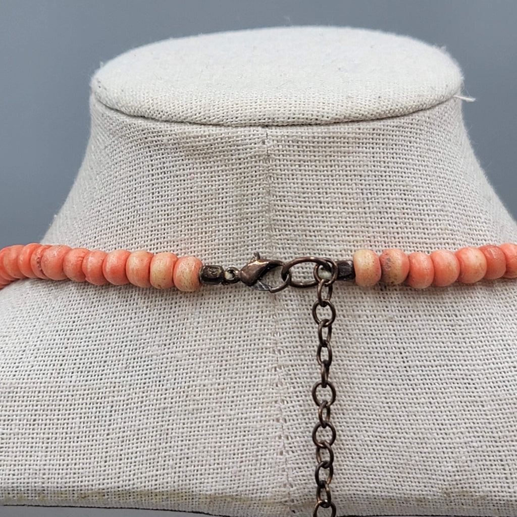 Artisan Faux Coral Bead Bib Boho Necklace Pink Metal Multistrand 20"