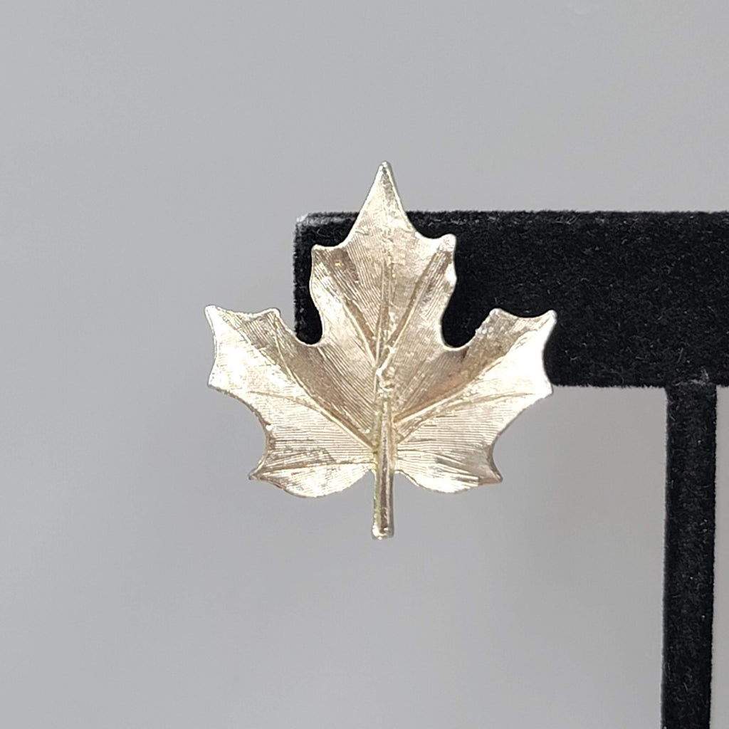 Vintage Leaf Clip on Earrings Brushed Textured Silver tone 1.25"