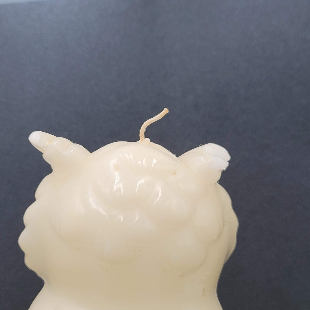 Vintage Wax Owl Candle Large Carved White Unburned 9"