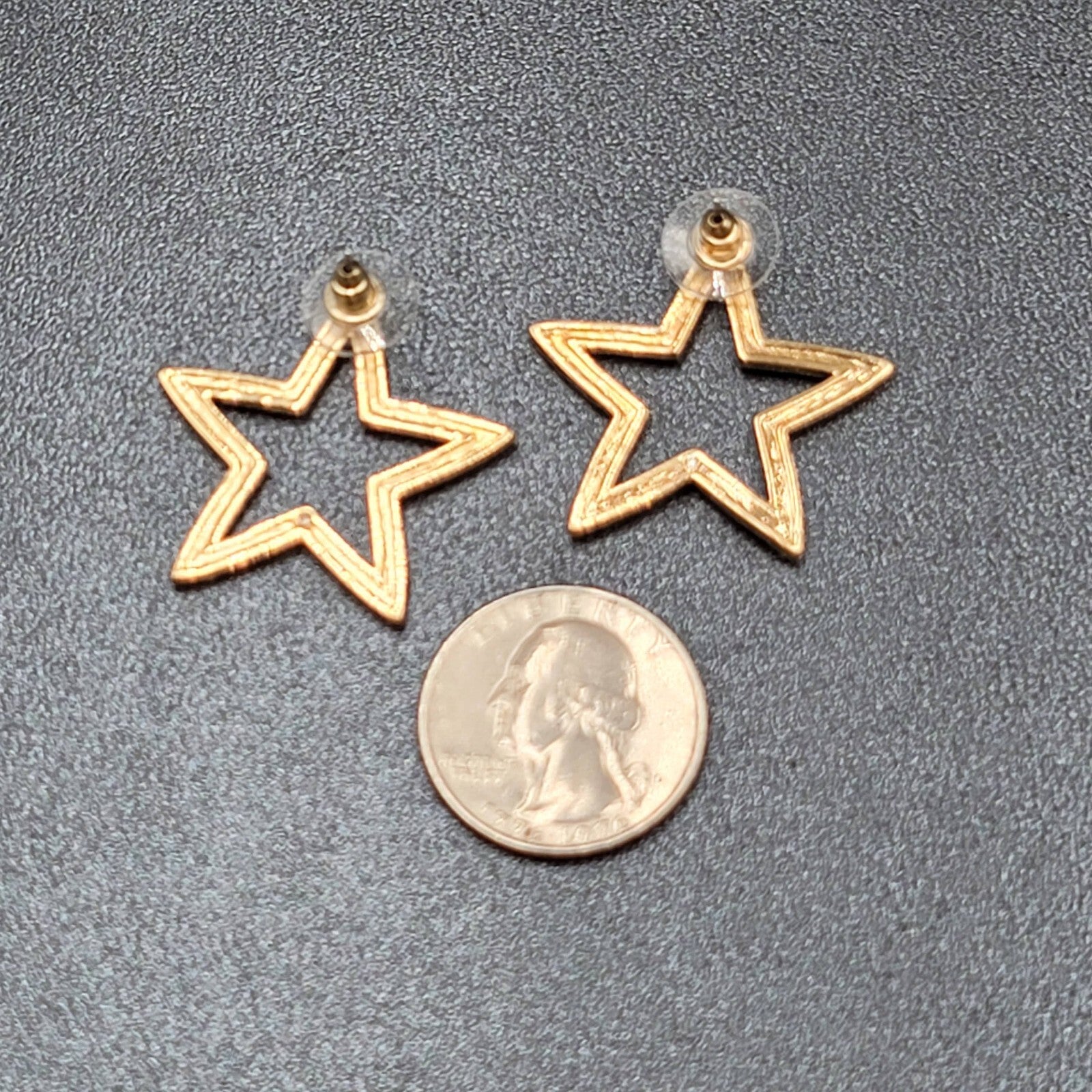 Open Star Pierced Earrings Multicolor Tiny Crystals Drop 1.25"