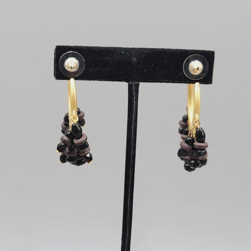Beaded Hoop Pierced Earrings Hoops Gold tone Dangle 1.75"
