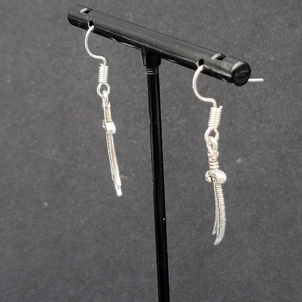 Pierced Earrings Scimitar Sword Silver tone Dangle 1"