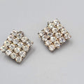 Vintage Square Rhinestone Clip on Earrings Silver tone 7/8"