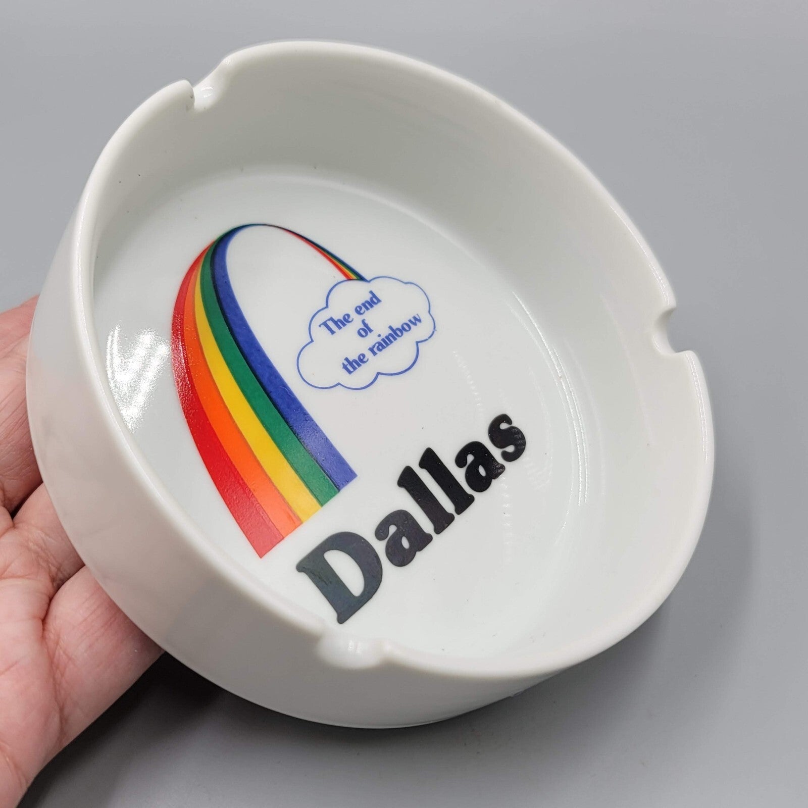 Dallas Texas Rainbow Ashtray Ceramic VTG 80s Papel USA Souvenir TX Cowboy Pride
