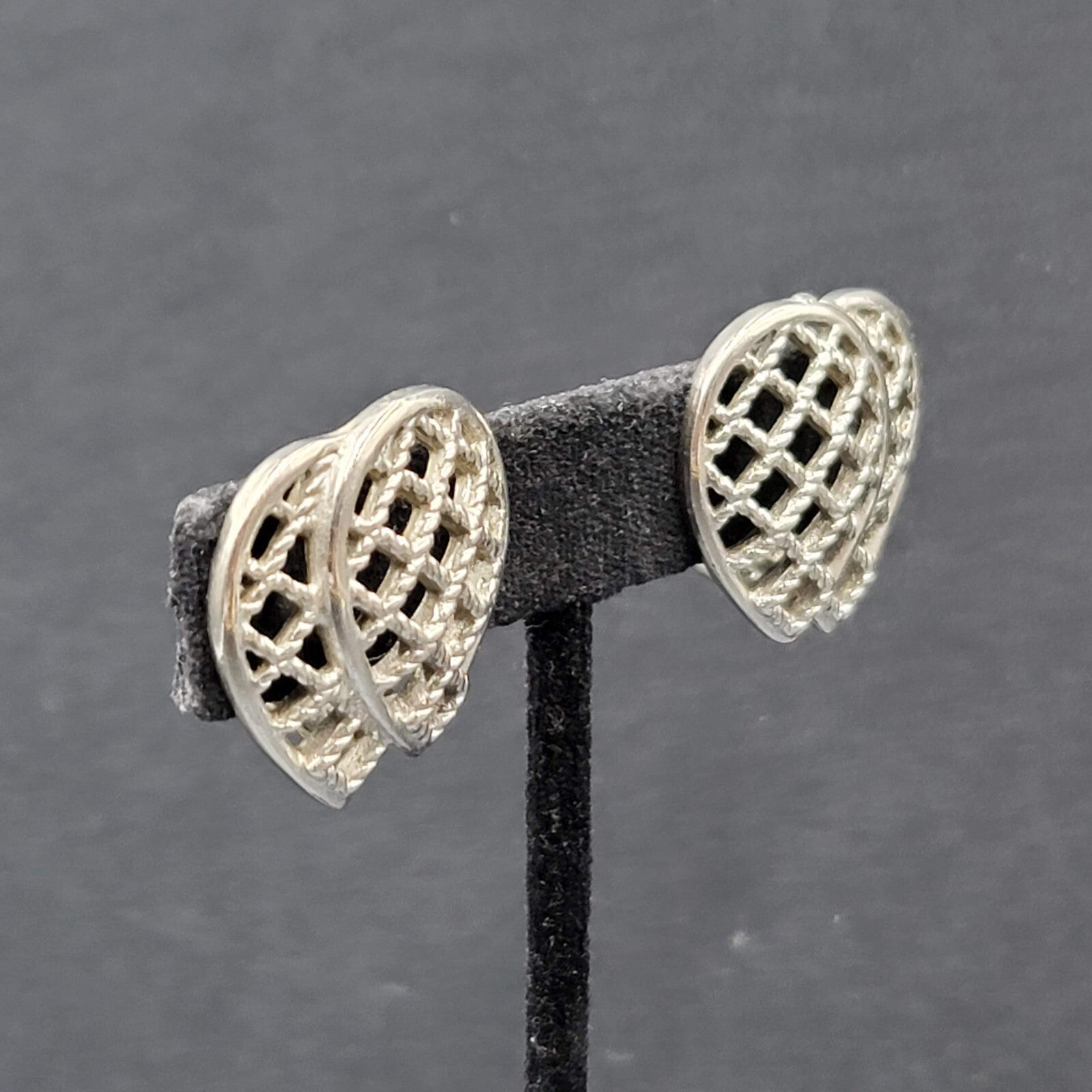 Vintage Clip on Earrings Silver tone Open Work Double Teardrop 1"