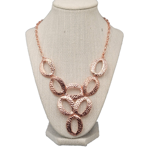 Copper tone Hammered Metal Necklace Bib Statement 18"