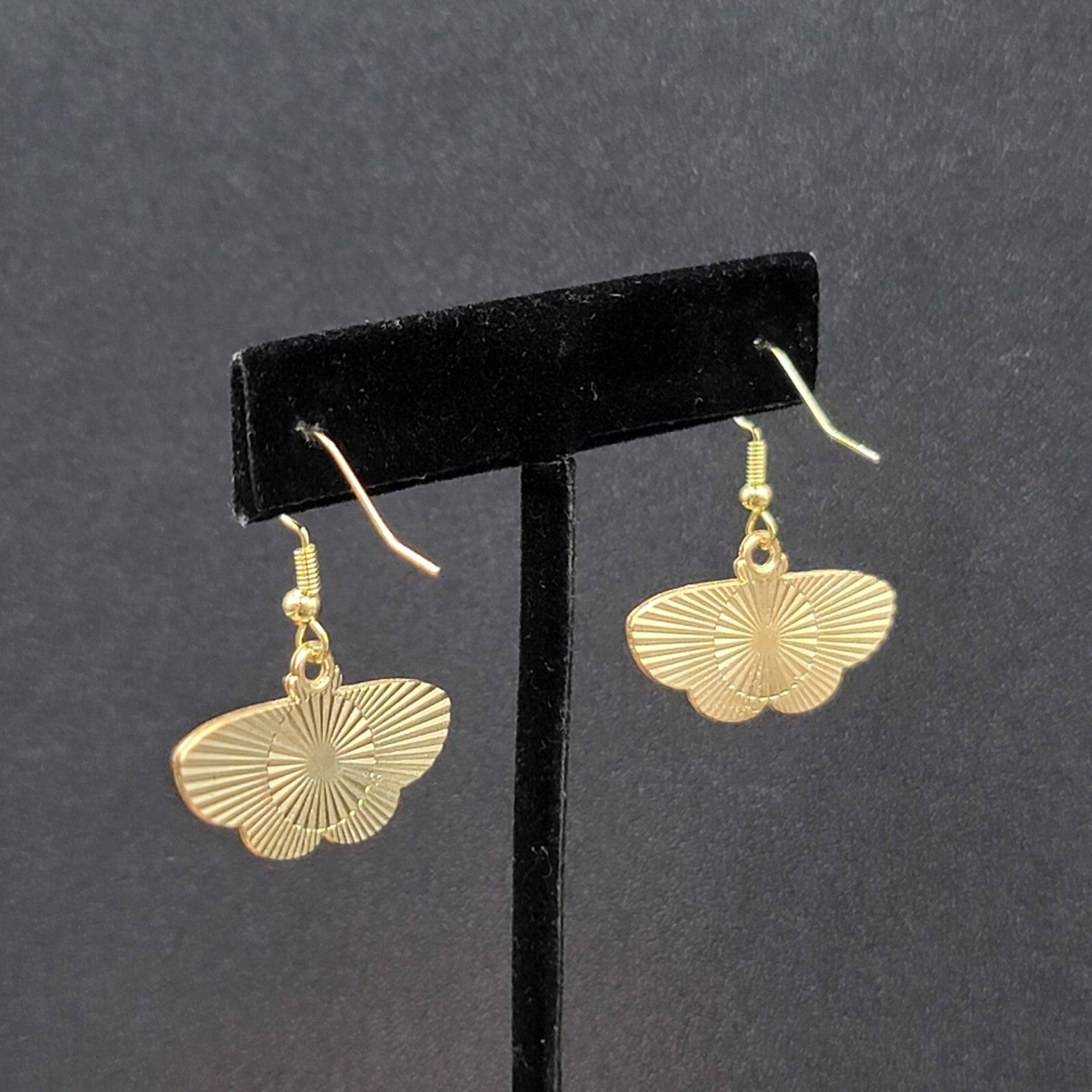 Moth Pierced Earrings Gold tone Pink Purple White Enamel Dangle 5/8"