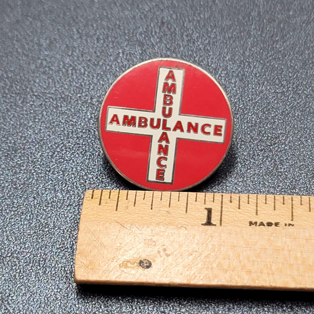Ambulance Cross Lapel Hat Pin Red White Circle 1" 