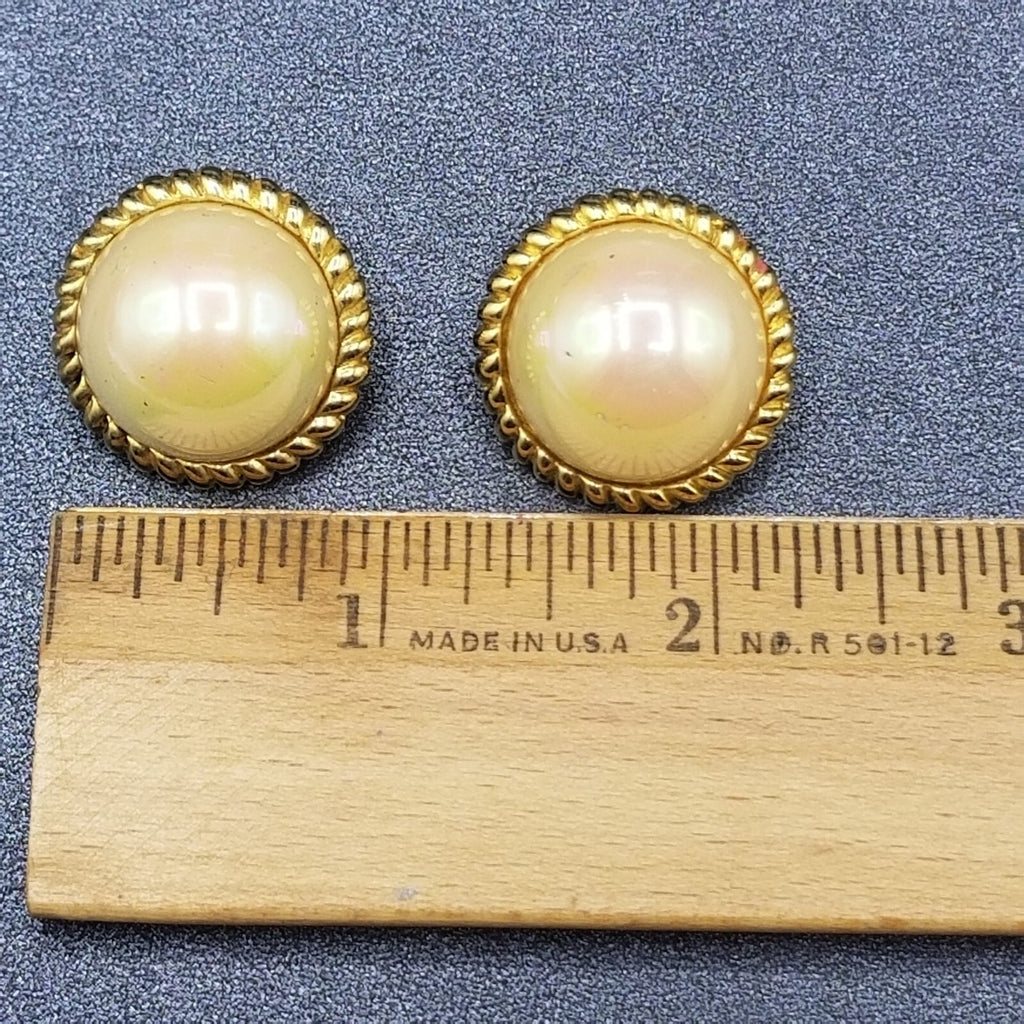 Vintage Clip on Earrings Gold tone Iridescent Button Style Dome Stud 1"