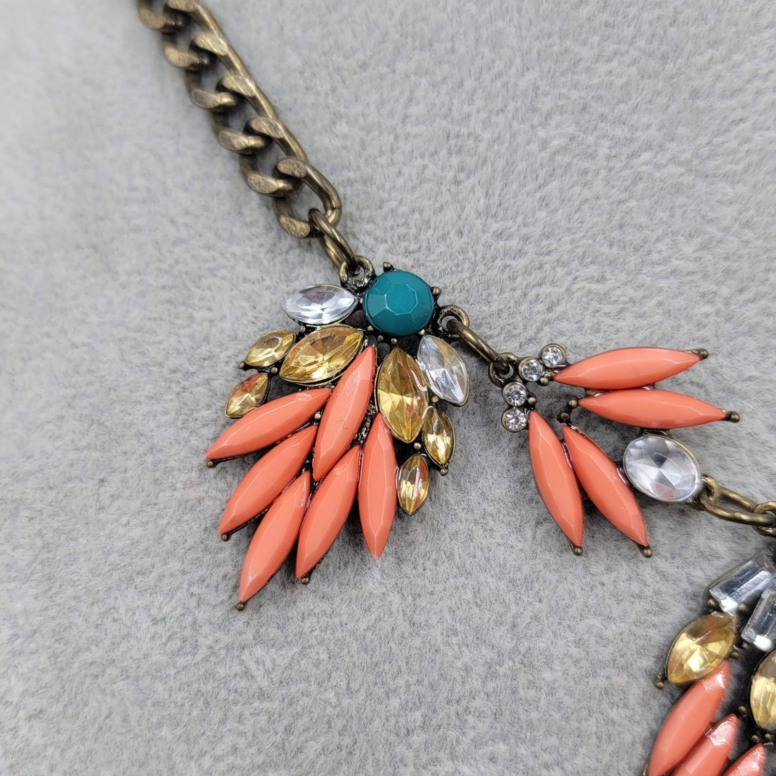 Statement Necklace Bronze tone Multicolor Accents Bib 18"-20"